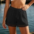 thumbnail image 6 of Yutgune Womens Cotton Linen Shorts Lace Trim Drawstring Elastic Waist Tassel Summer Beach Shorts with Pockets, 6 of 7