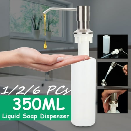 Sink And Bath Taps Set 1/2/6 PCs Sink Soap 350ML Refillable Dispenser Container Brushed Nickel Head Pump Kitchen Sink Soap Dispenser Stainless Steel Head Bath Shower Lotion Bottle ()