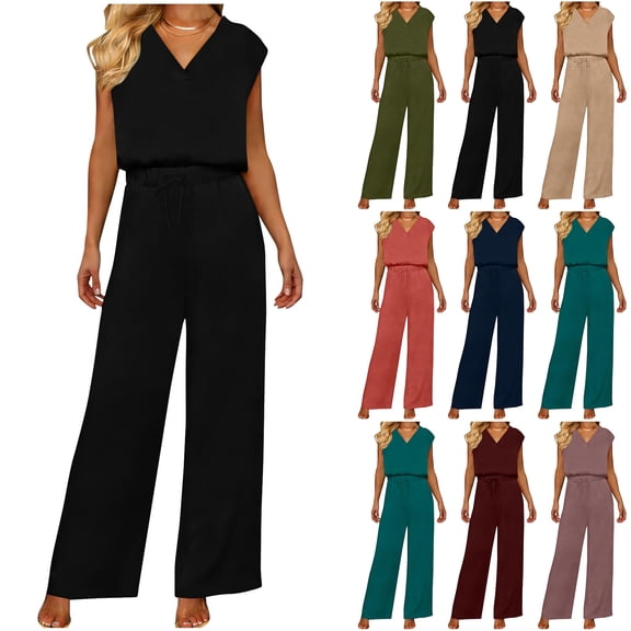 Bloomae 2 Piece Sets for Women Lounge Outfits Summer V Neck Cap Sleeve Top and Drawstring Elastic Waist Wide Leg Pants Holiday Vacation Beach Travel Set Green M