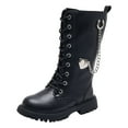 thumbnail image 7 of Kids Girls Riding Boots Knee High Fashion Metal Chain Lace up Zipper Mid Calf Combat Booties, 7 of 7
