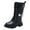 Black, variant on Girls Knee High Riding Boots Kids Side Zipper Mid Calf Motocycle Booties Fashion Metal Chain Combat Boots