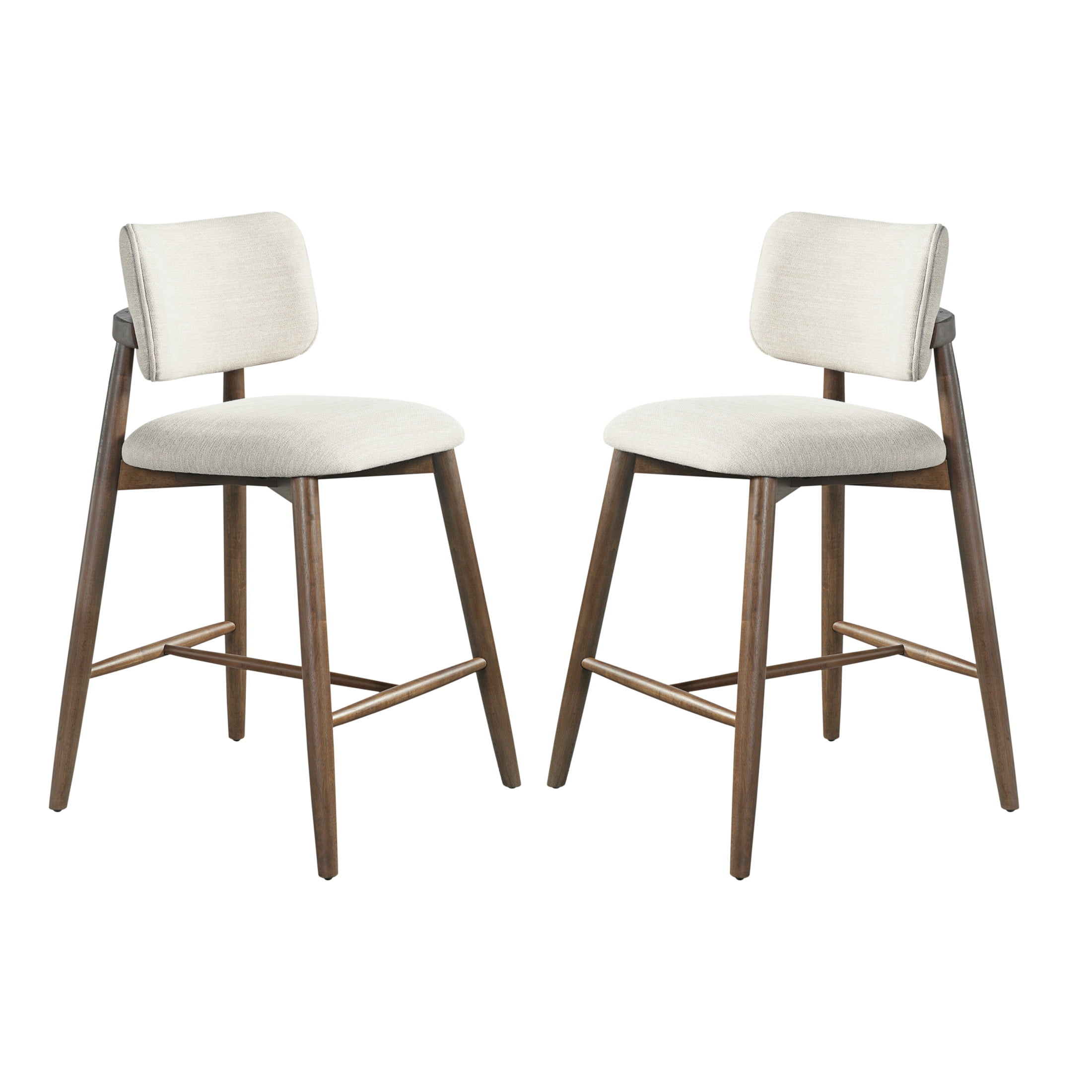 Christopher Knight Home 25.7" Modern Counter Height Bar Stools Set of 2, Rubberwood Frame, Beige+Walnut