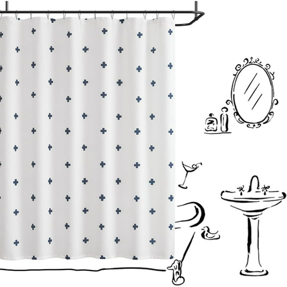 Blue and White Shower Curtain Cross Pattern Geometric Cute Shower Curtain Positive Inspirational Modern Fabric Shower Curtains for Bathroom Hotel Waterproof Hooks Included 70x72 inches