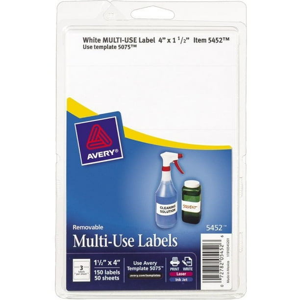 Avery White Removable Print or Write Labels 5452, 1-1/2