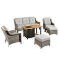 thumbnail image 3 of Ovios 5 Pieces High-Back Outdoor Patio Furniture with Fire Pit All Weather Wicker Conversation Furniture with Couch for Backyard, 3 of 9