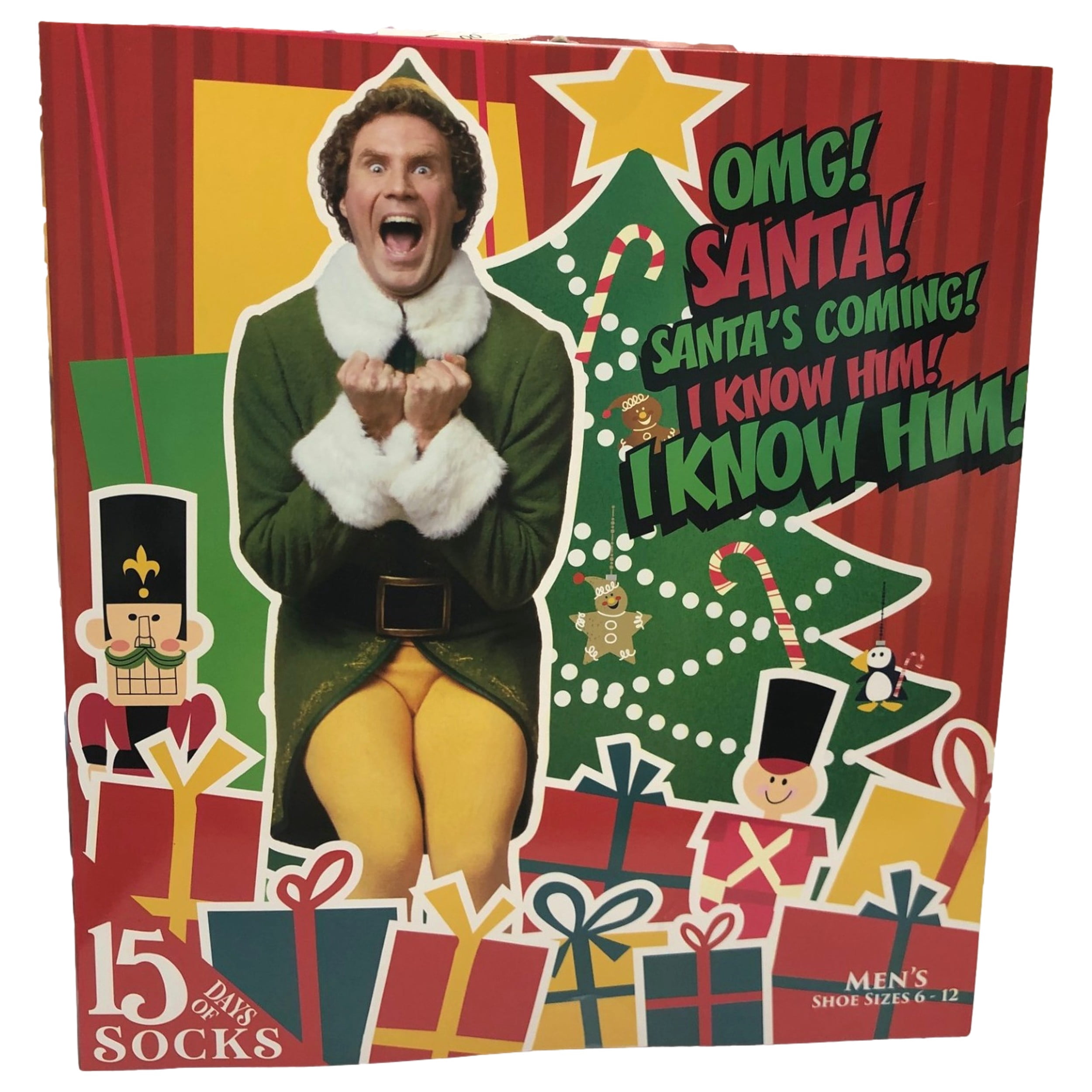 Elf Movie Mens 15 Days of Socks Christmas Holiday Set 4 Pair Crew 11 Low Cut