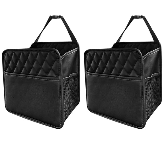 2 Pcs Car Organizer, Quality Leather Backseat Storage Bag, Multi-functional Auto Seat Organizer, Foldable Vehicle Trash Can, Universal Travel Accessory, Black
