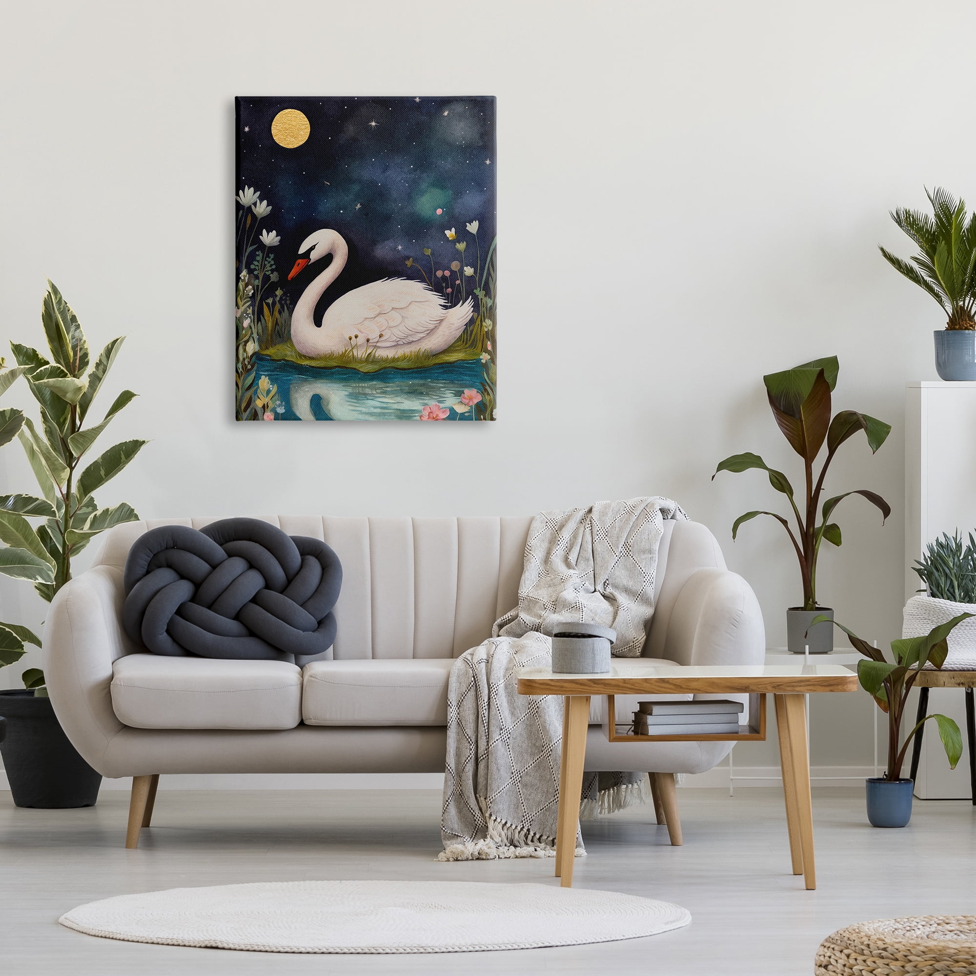 Stupell Industries Sleeping Swan Night Sky Animals & Insects Painting Gallery Wrapped Canvas Art Print Wall Art, 30 x 40