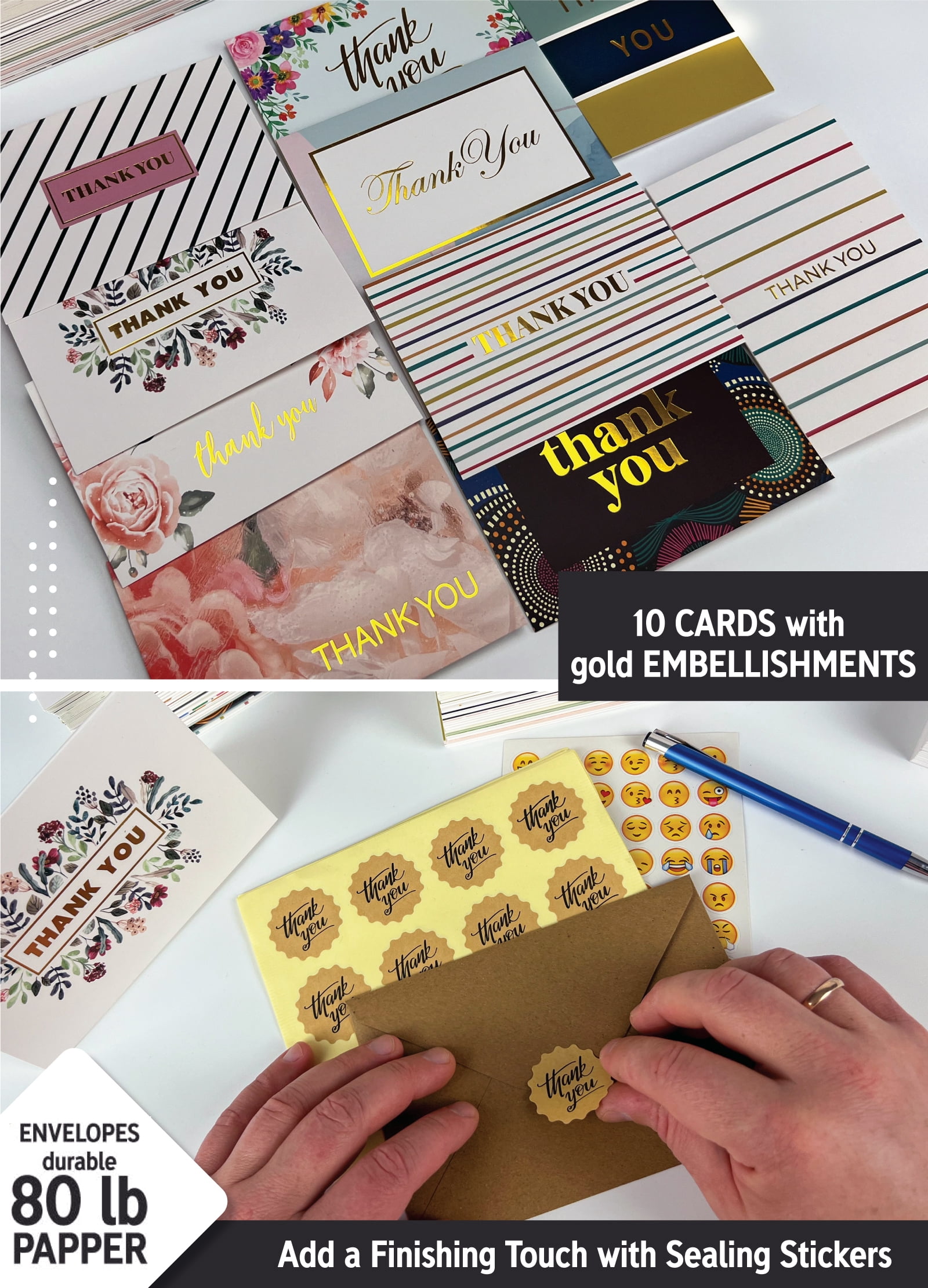 100 Thank You Cards 4x6 with Envelopes – Unique Designs for Business or Events