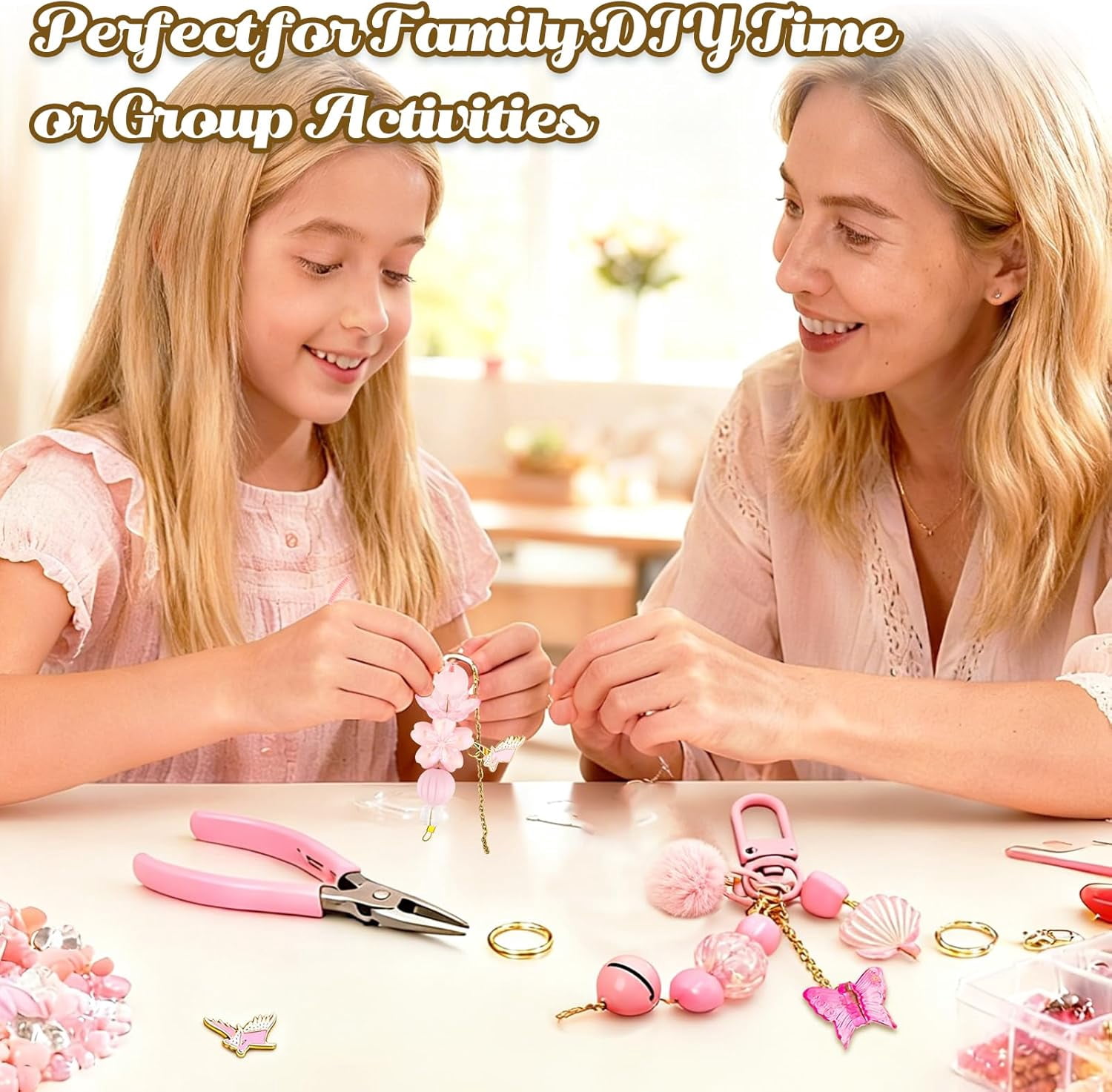 249 Pcs Keychain Making Kit — Includes 15 Keychain Clips, 16.4 Feet Chains, 100 Charms, Beading Accessories, Jewelry Pliers — DIY Bag Charms & Jewelry Craft Kit Supplies