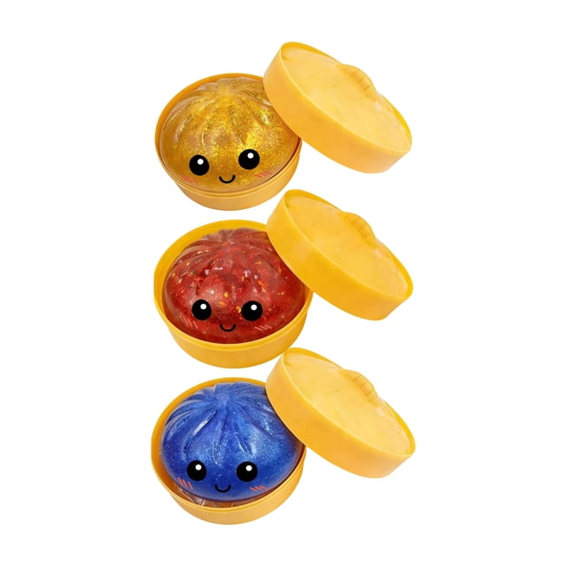 Cute Dumpling Shaped Slime Toy Set with Smiling Face Design in Round Containers for Sensory Play and Stress Relief