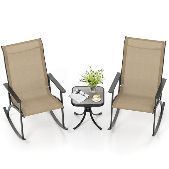 Topbuy 3 Piece Rocking Bistro Set Outdoor Fabric Rocker Chairs Set with Coffee Table