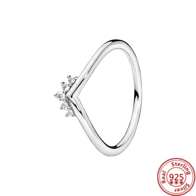 Anillos de plata de ley 100% 925 auténtica para mujer, corona, corazón, flor, ala, circonita transparente, brillante, Pantaro CZ, joyería de aniversario