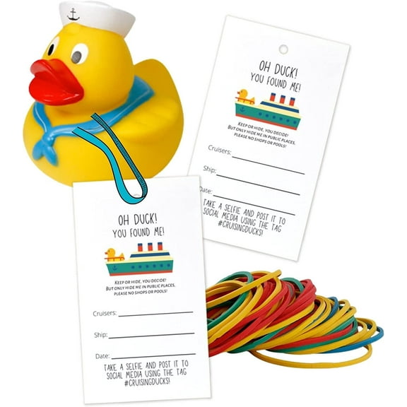 60 Pack Cruising Ducks Tag & Rubber Bands Single Sided Tag   Multicolor Rubber Bands Tags 2 x 3.5" inches Business Card Size   Rubber Bands 2" Diameter #CruisingDucks Oh What Luck!