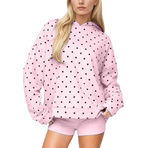Women's Small Polka Dot Hoodie Long Sleeve Pullover Sweatshirt with Kangaroo Pocket Fall Hoodie