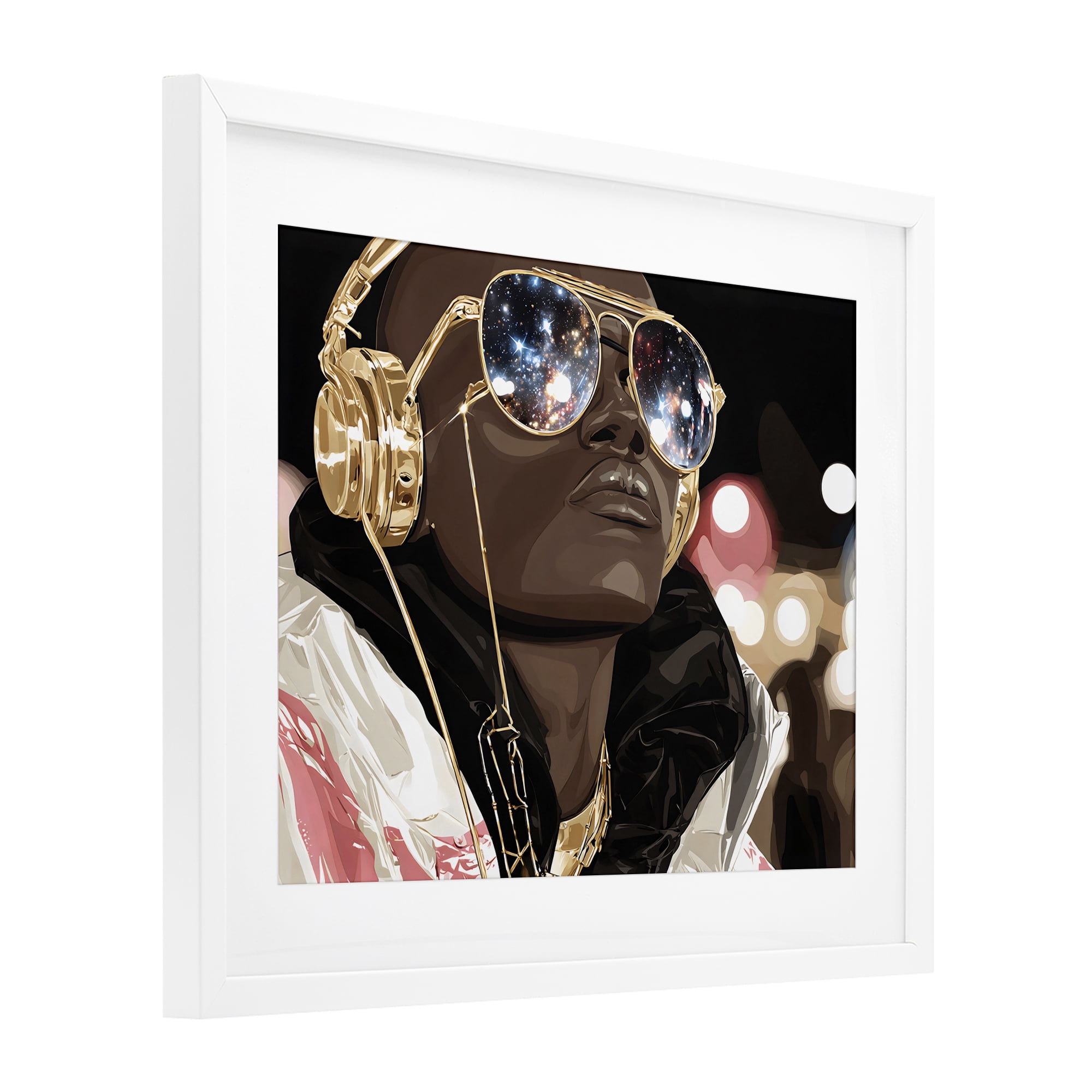 Stupell Industries Starry Eyed Shades with Headphones White Framed Print Under Glass, design by Franklyn Gregory