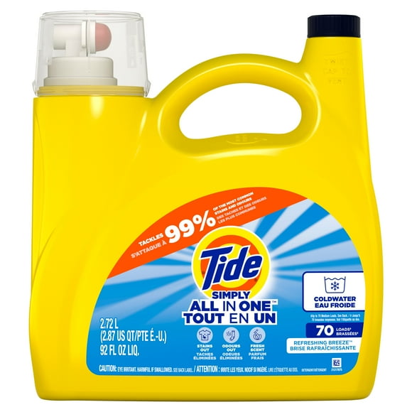Tide Simply All-In-One Liquid Laundry Detergent, Refreshing Breeze Scent, 70 Loads, 2.72 L, TIDE TD SMPLQ HEC RB 70LD