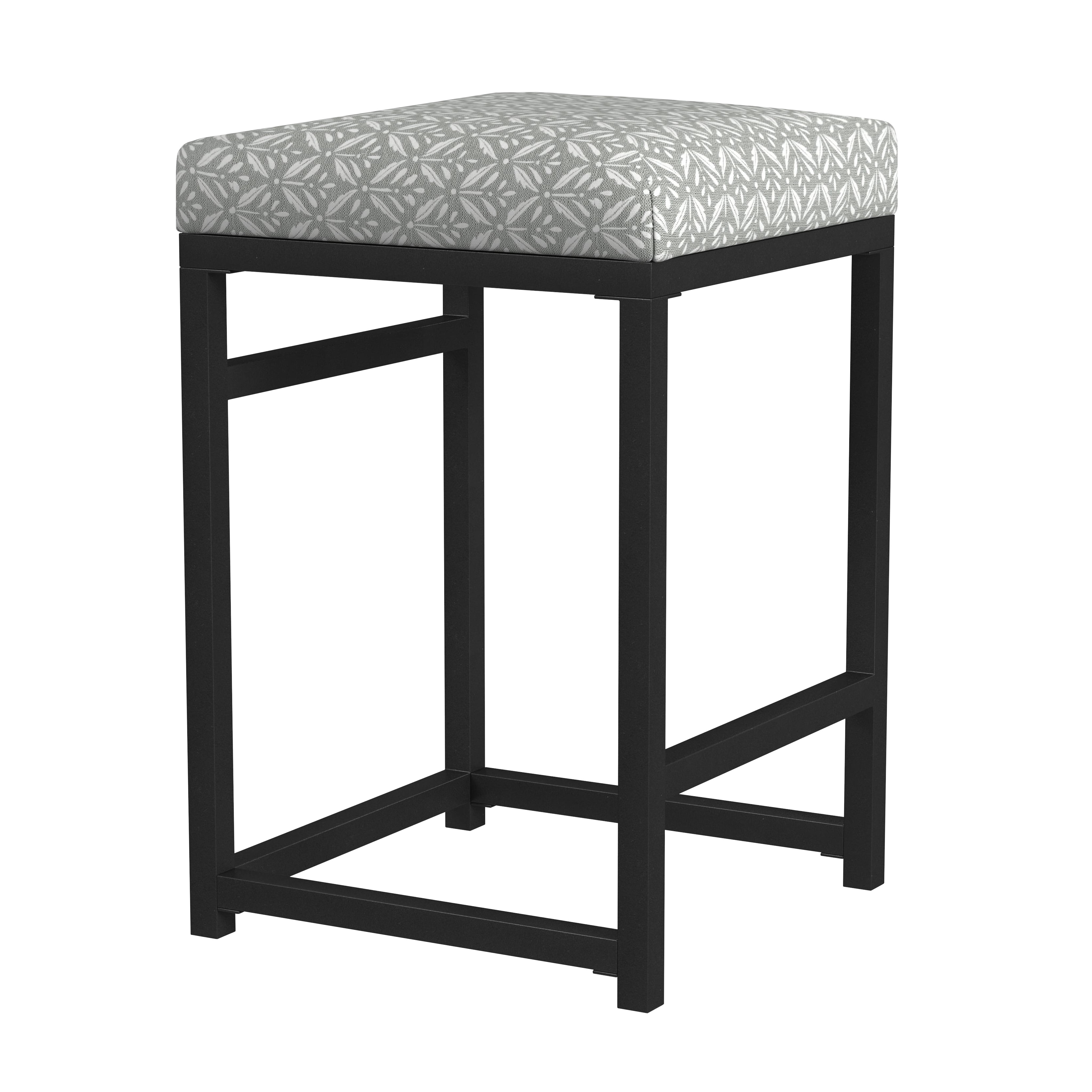 HomePop 24" Indoor Square Backless Metal Upholstered Counter Stool, Light Gray