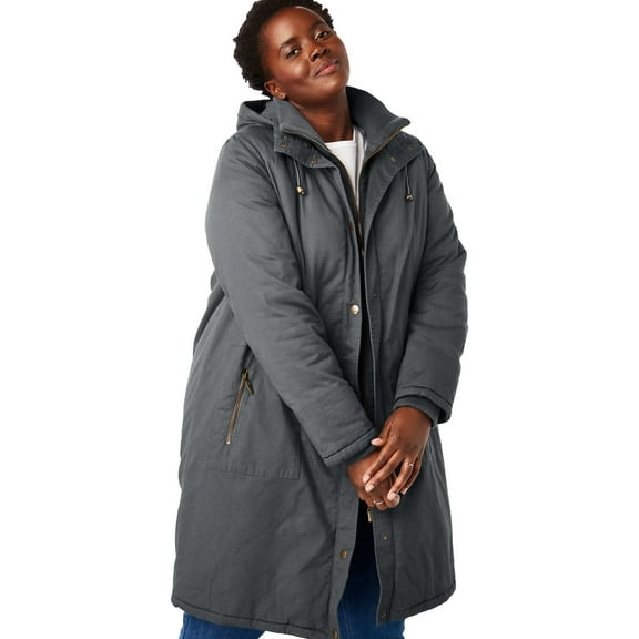 Woman Within Plus Size Twill Hooded Stadium Jacket