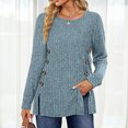thumbnail image 4 of Blusa Mangas Largas Camisa Top Mujer Básico Ajuste Holgado Cuello Redondo Traje Simple Kuymtek Azul claro T XXL para Mujer, 4 of 9