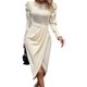 thumbnail image 2 of Vestido Midi de Fiesta para Mujer, Cuello Redondo, Color Liso, Abertura Lateral, Corte Ajustado, Larga Albaricoque L, 2 of 7