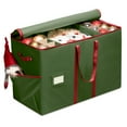 thumbnail image 2 of All-In-One Christmas Ornament, Figurines, and Accessory Storage Box, Fits 80 of 3" Holiday Ornaments; Side Pockets, Card Slot & Carry Handles Durable Nonwoven Accessory/Ornament Storage Container, 2 of 9