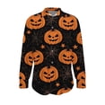 thumbnail image 3 of Women's Pumpkin Shirts Long Sleeve Button Down Halloween Tops Jack-O-Lantern Spiderweb Graphic Blouses Casual V Neck Collared Fall Holiday Party Outfits, 3 of 5