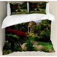 thumbnail image 1 of Nebraska Duvet Cover Set King Size, Picture of a Gazebo at the Sunken Gardens in Lincoln City Blooming Green Nature, Decorative 3 Piece Bedding Set with 2 Pillow Shams, Multicolor, by Ambesonne, 1 of 3