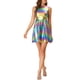 thumbnail image 5 of Vestido sin mangas de alta cintura brillante y acampanado para mujer INSPIRE CHIC, mini vestido azul púrpura XL, 5 of 7