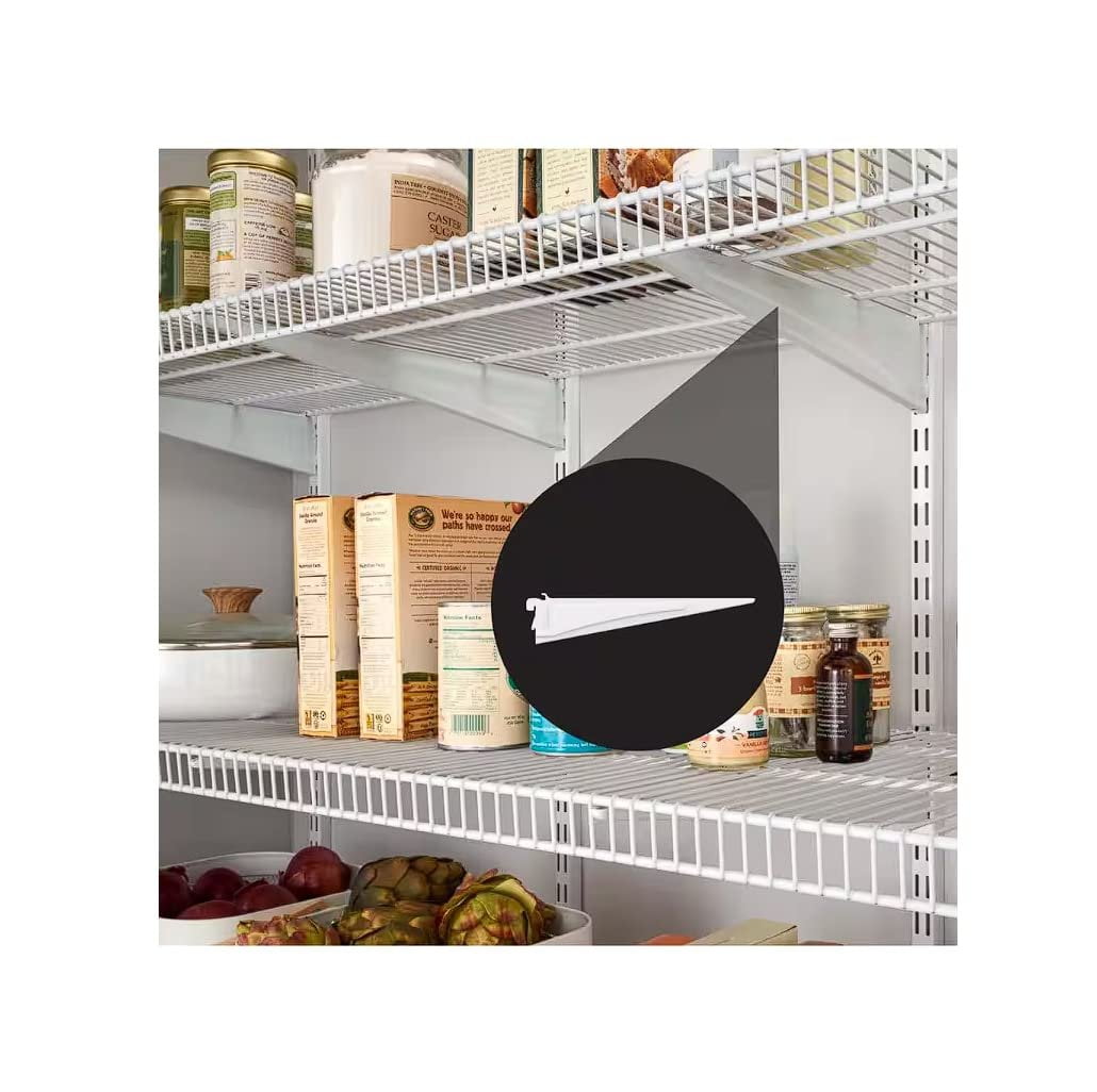 ClosetMaid 2853 ShelfTrack 12-Inch Locking Shelf Bracket, White, Quantity 6 — Home & Garage Storage, Stackable Design