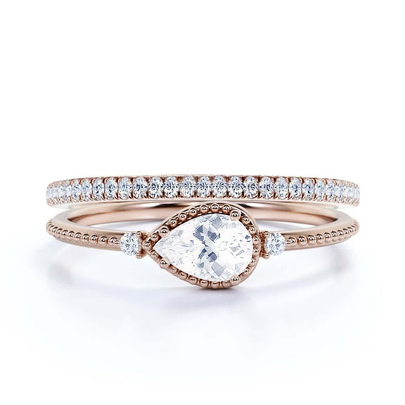 1.60 Carat Pear Cut Diamond Moissanite Classic Engagement Ring, Modern Wedding Ring in 925 Sterling Silver With 18k Rose Gold Plating, Gift For Her, Promise Ring, Dainty Ring, Bridal Rings Set