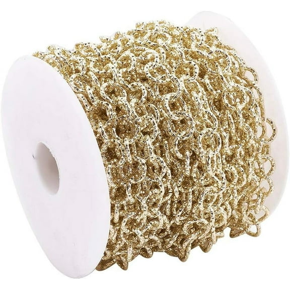 1 roll Aluminium Chains Belcher Chain Textured with Spool Unwelded Light golden 11.5x2mm 32.8 Feet(10m)/roll