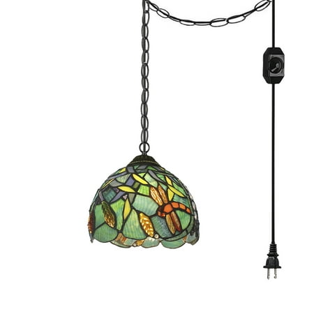 

Kiven Plug in Pendant Light E26 Socket Tiffany Style Hanging Light Fixture with 13ft Iron Chain Dimmable 1-light