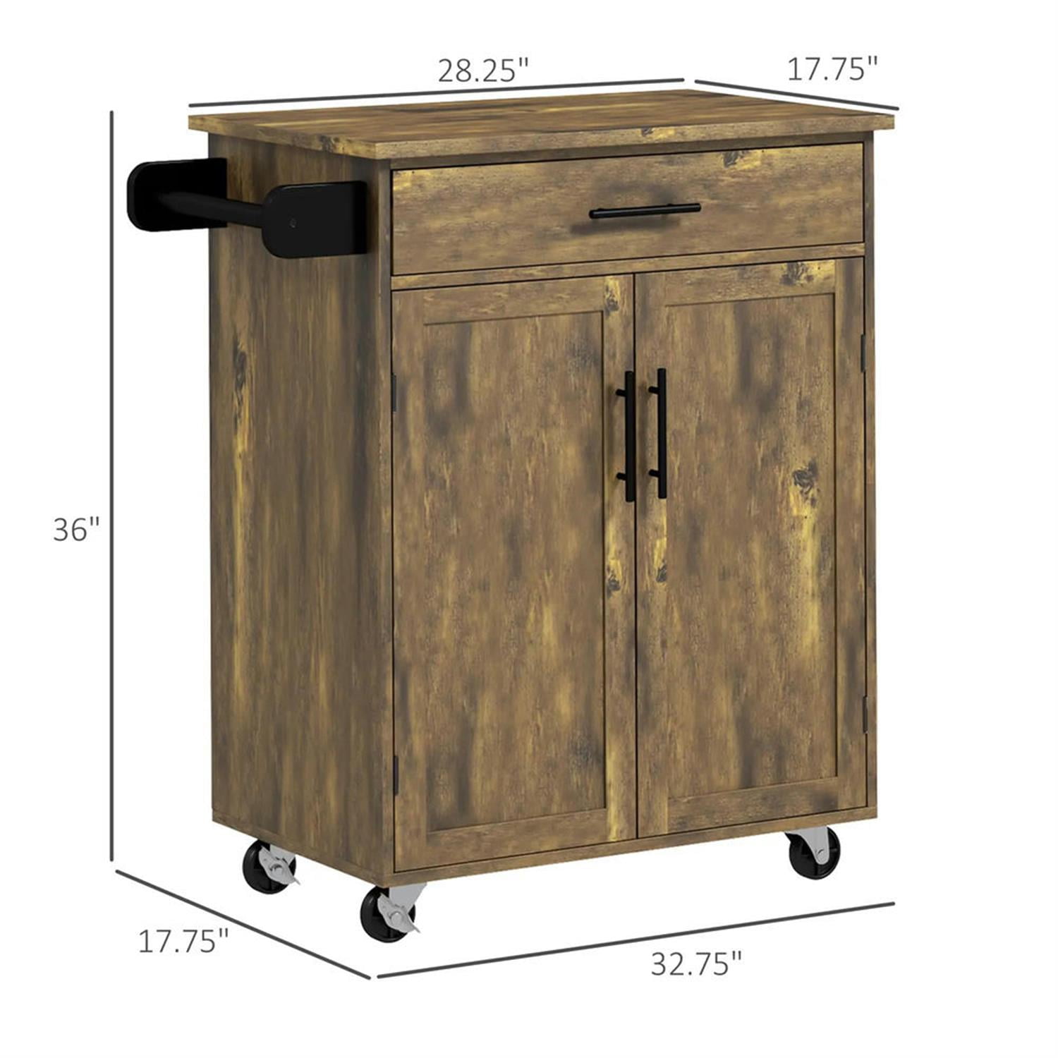 Demi Bonn 36" Kitchen Island Cart on Wheels with Drawer, Storage Cabinet, Rolling Dining Room Serving Utility Carts Mobile Movable with Towel Rack, Brown