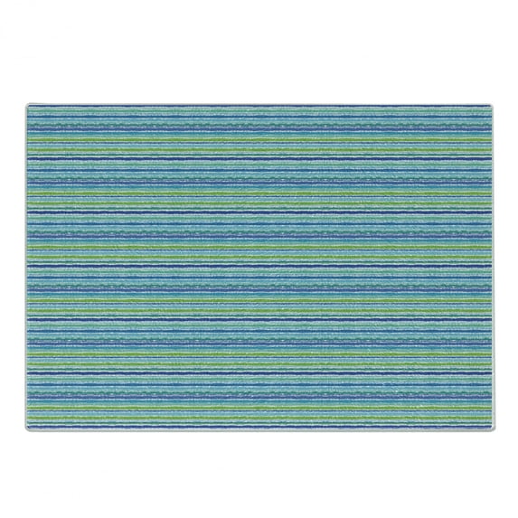 Vintage Stripe Cutting Board, Grunge Funny Horizontal Stripes in Green and Blue Tones Pattern, Decorative Tempered Glass Cutting and Serving Board, in 3 Sizes, by Ambesonne