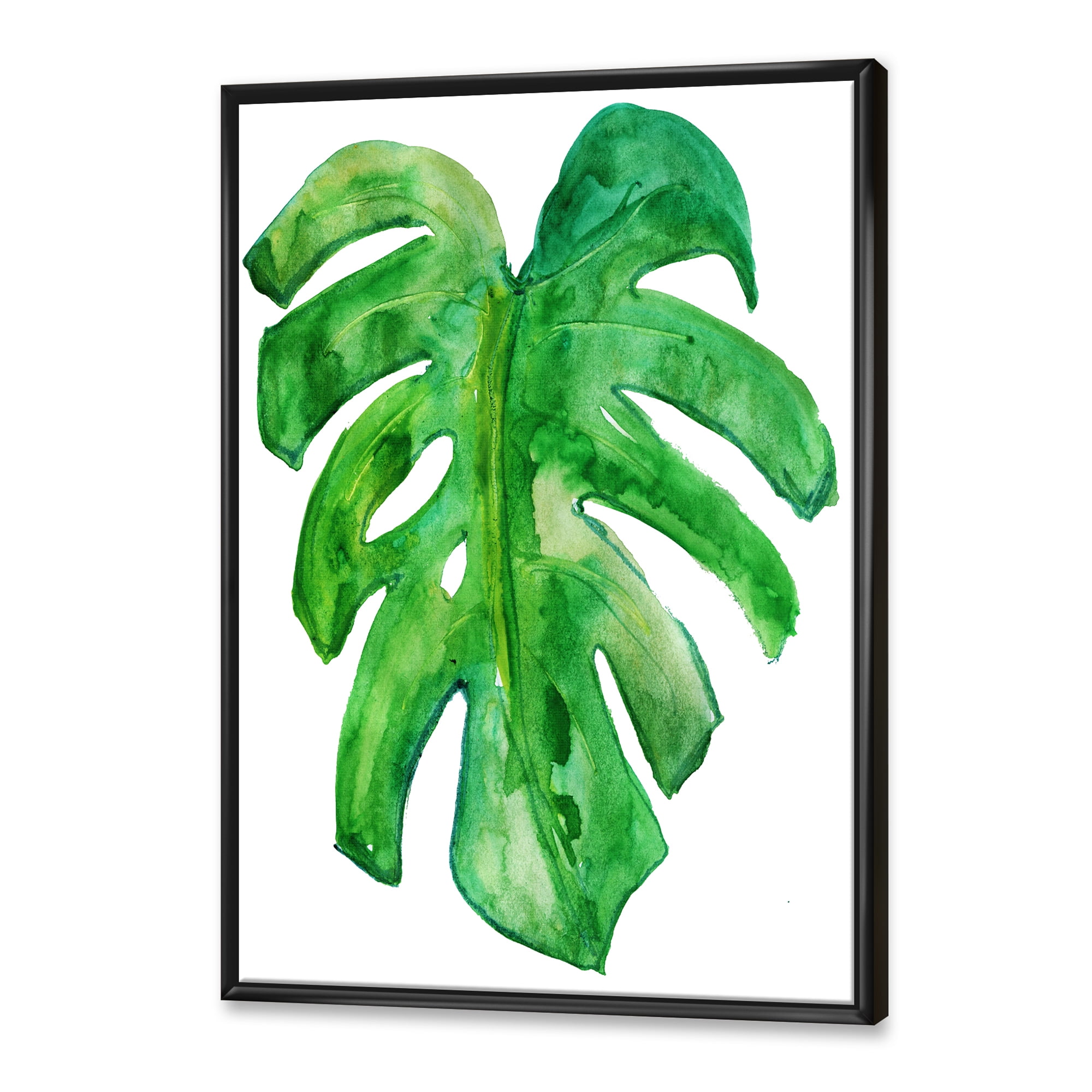 Designart 'Close Up Of Tropical Leaf Of Monstera I' Farmhouse Framed Canvas Wall Art Print