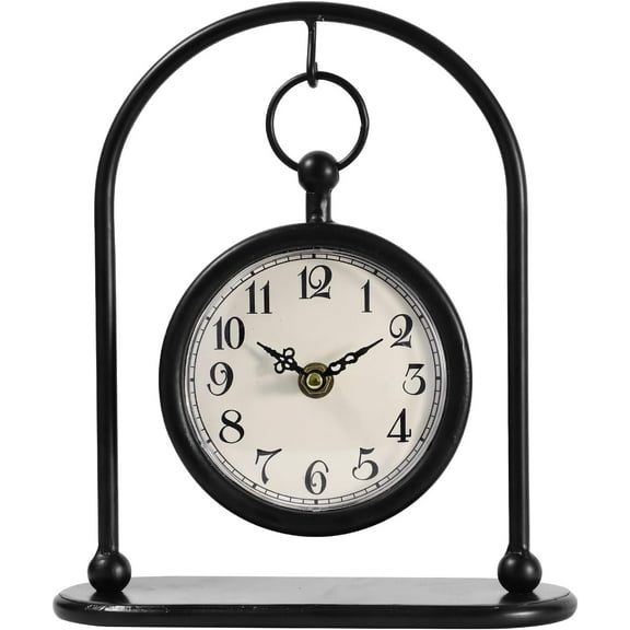 MODE HOME Vintage Metal Table Clock, Farmhouse Table Clock, Small Black Silent Non-Ticking Battery Operated Desk and Shelf Clocks for Home Kitchen Living Room Bedroom Decor