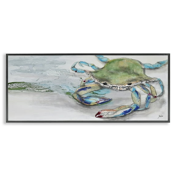 Stupell Industries Vivid Crab Beach Shoreline Nautical Landscape Scene Painting Black Framed Art Print Wall Art, Design by Stacy Gresell