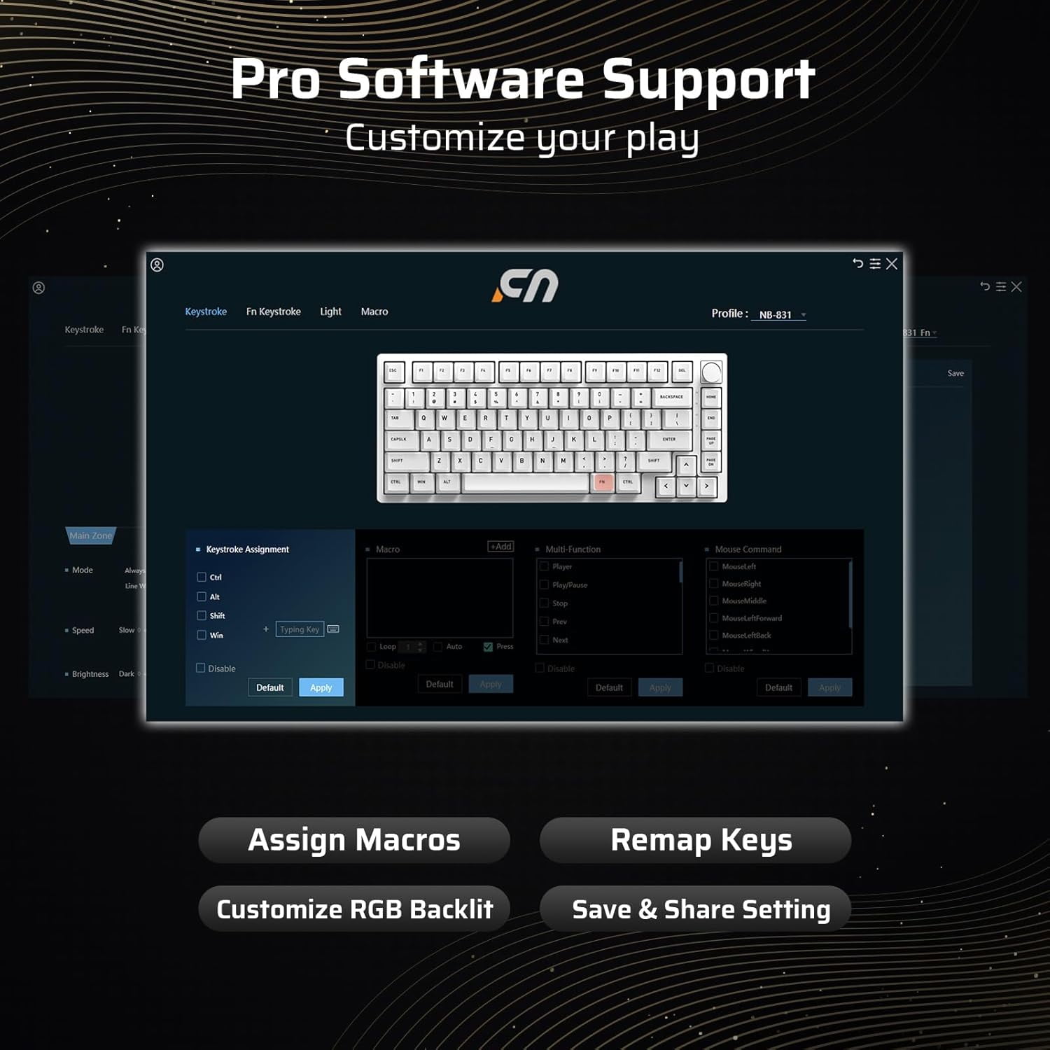 LTC Nimbleback NB831 Wireless 75% 3-Mode BT5.0/2.4Ghz/USB-C Wired Hot Swappable Mechanical Keyboard, 81-Keys RGB Compact Gaming Keyboard with Knob, Sound Absorbing Pads, PBT Keycaps, Pro Driver