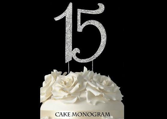 Crystal Monogran Happy 40th Birthday Cake Topper Rhinestone Diamante Silver 