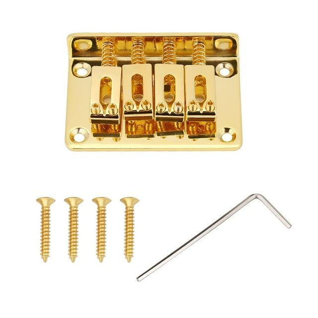 Piezas de repuesto de puente fijo de 4 cuerdas para guitarras eléctricas Cigarbox, bajo, ukelele (dorado)