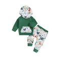 thumbnail image 2 of Aojekbee Boys Autumn 2PCS Outfit Sets Long Sleeve Hooded Tops Chicken/Horse Print Pants Sets, 2 of 10