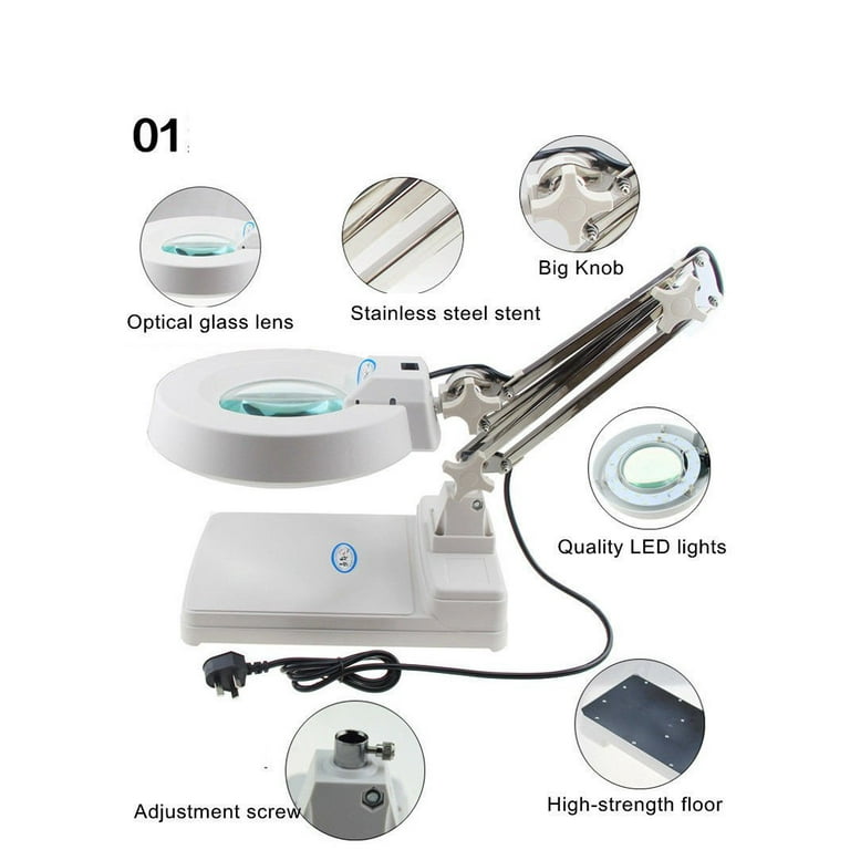 110V 10X Desktop Optical Magnifier Glass Lamp Tabletop LED Light Magnifying  Reading Work Lights 