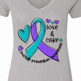 thumbnail image 4 of Inktastic Love and Care Suicide Prevention Awareness Ribbon and Hearts Women's V-Neck T-Shirt, 4 of 5