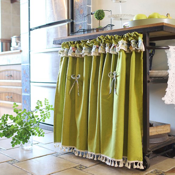 ETEREAUTY 1Pc Green Decorative Wood Ear Edge Rod Window Curtain for Bedroom Privacy