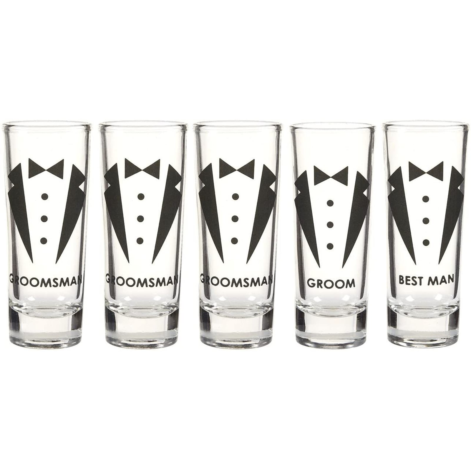 5 personalized TUXEDO shot glasses/ groomsman gifts 
