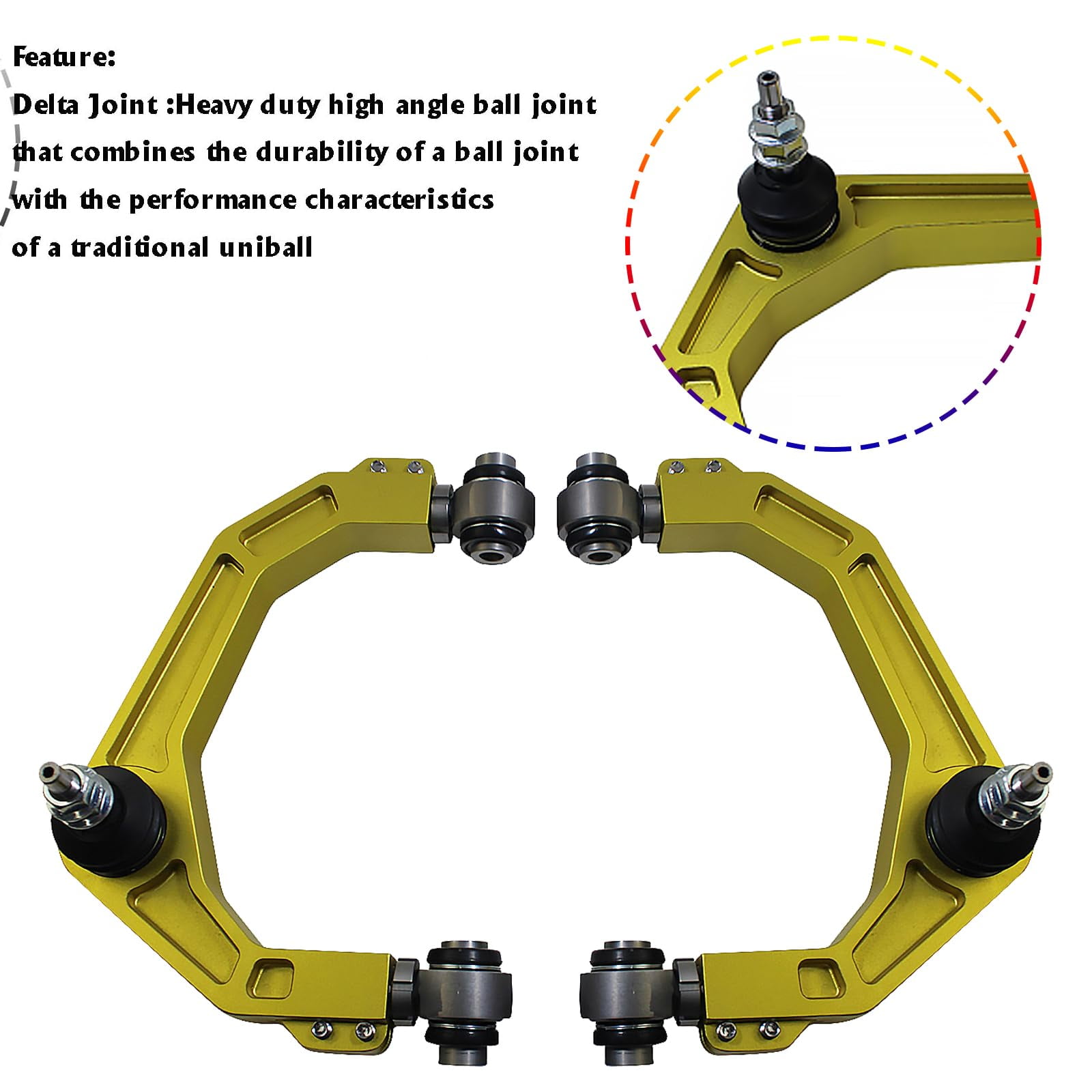 Forged Billet Aluminum 2-4 inch Upper Control Arms Compatible with 2004-2022 Ford F150 Suspension 3" Lift Kit W/Adjustable End Bushing Kit&Pre-pressed Ball Joints Yellow