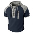 thumbnail image 2 of Men's Colorblock Short Sleeve Hoodie T-Shirt | Cotton Blend Pullover Hooded Top | Crewneck, Athletic Fit, Kangaroo Pocket | Breathable, Stretch Fabric | Casual Daily, | Zenithor,Navy 3XL, 2 of 9