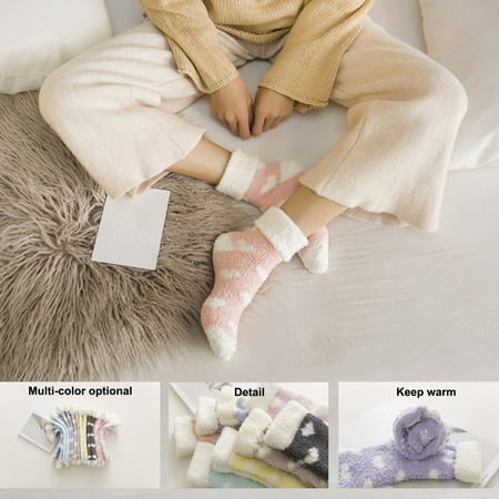 

1 Pair Women Socks Fuzzy Fluffy Thickened Stretchy Super Soft Keep Warm Coral Fleece Love Heart Autumn Winter F