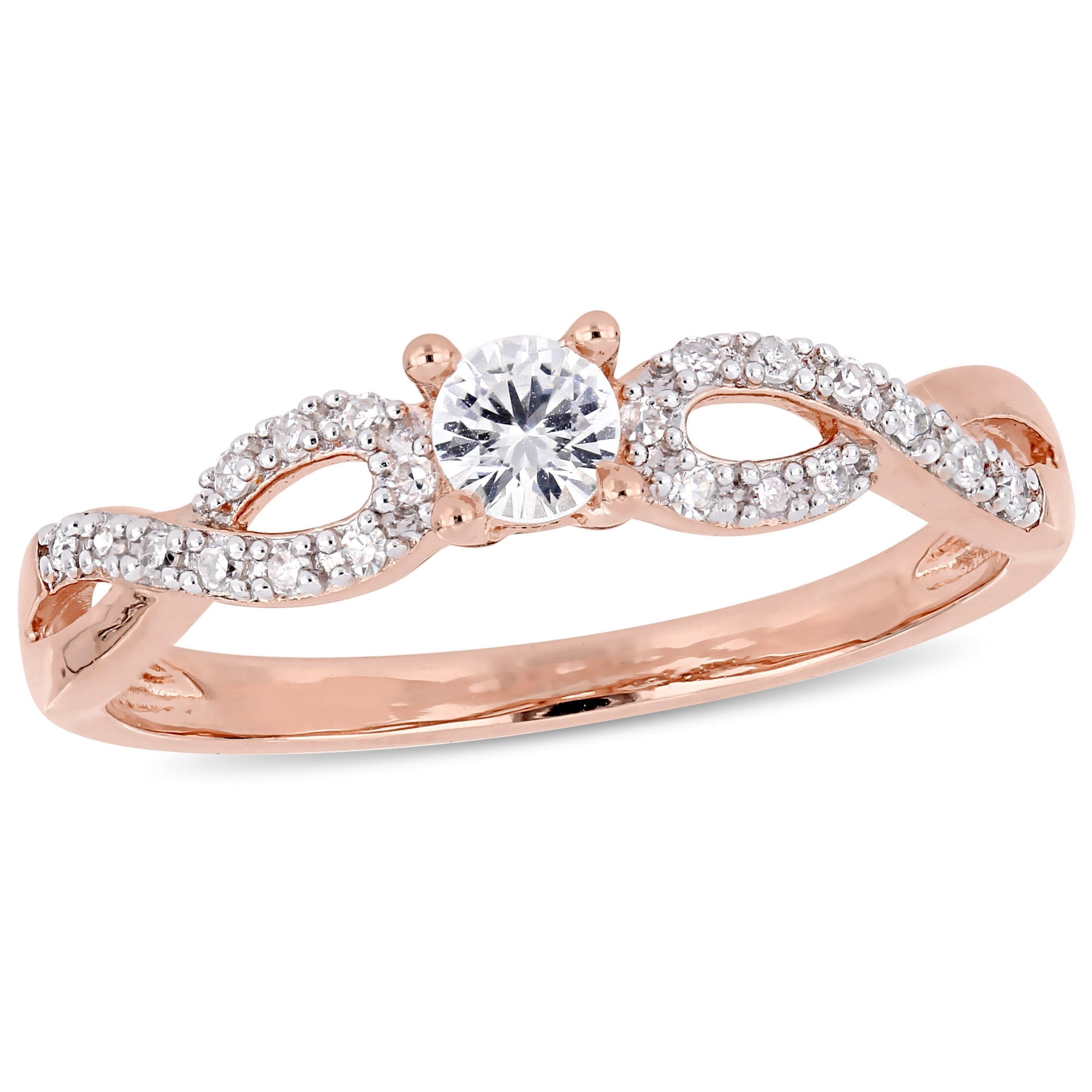 Everly Women's Created Sapphire and Diamond Rose Gold Plated Engagement Ring